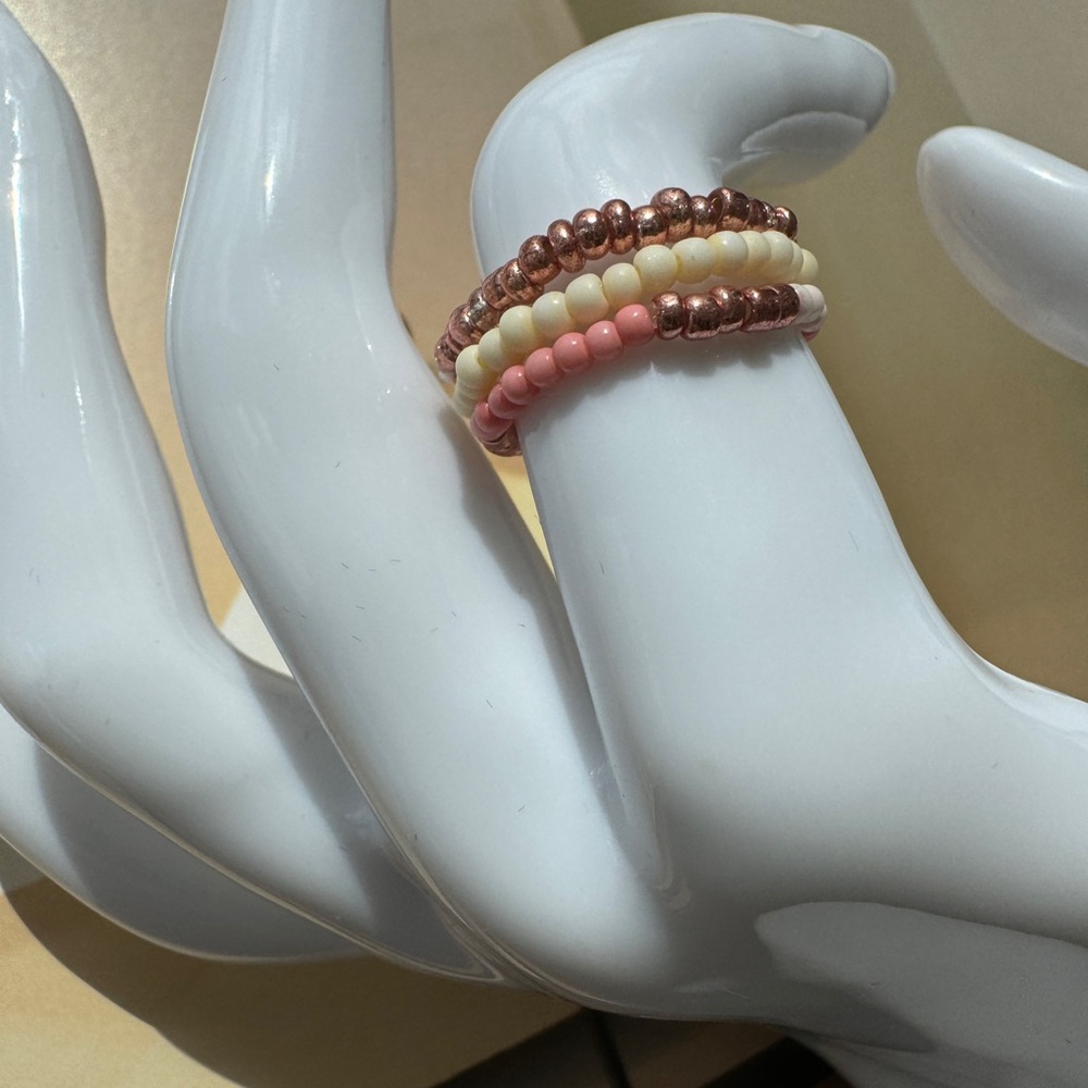 Stackable Pink and Brown Beaded Ring Set - Picture 4 of 6